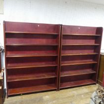 A pair of large vintage mahogany open Bookcases, made of reclaimed wood, W 133 cm x H 185 cm x D