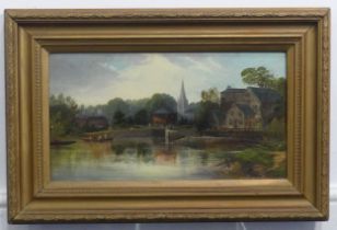 English School (late 19thC / early 20thC), Marlow Docks and Church on Thames (?), oil on canvas,