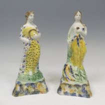 A matched pair of early 19thC prattware Figures, presumably each one of the Four Seasons, with