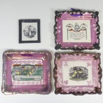 A small quantity of 19thC Sunderland lustre Wall Plaques, to comprise 'Brig' (20.5cm x 23cm), '