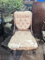 A Victorian mahogany inlaid Nursing Chair, W 57 cm x H 80 cm x D 57 cm, together with an Edwardian