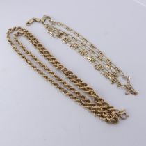 A 9ct yellow gold ropetwist Chain, 53cm long, together with a 9ct gold figaro link necklace, 46cm