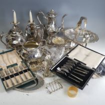 A quantity of Silver Plate, including a cased dessert canteen with mother of pearl handles, one