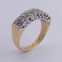 A diamond Ring, the front set with two rows of nine small circular diamonds, all mounted in 18ct