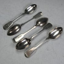 A set of five Victorian silver Dessert Spoons, by John Pope Genge (Jersey), hallmarked Exeter, 1874,