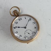 A 9ct gold Pocket Watch, unsigned white enamel dial with Arabic numerals and subsidiary seconds