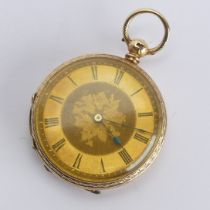 A Victorian 18ct gold Fob Watch, the gilt dial with Roman Numerals, 18ct gold cuvette, caseback