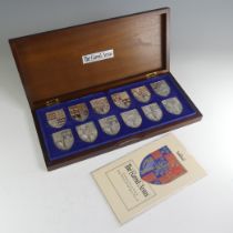 A cased set of twelve Elizabeth II silver Depictions of the Royal Coats-of-Arms, by Yorkshire