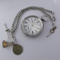 A silver 'Kay's "Perfection" Lever Pocket Watch, white enamel dial with Roman Numerals and