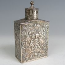 A 19thC Dutch silver Tea Caddy, with London import marks for Thomas Glaser, 1894, of rectangular