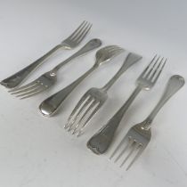 A matched set of six silver Old English Thread pattern Dessert Forks, five by William Comyns &