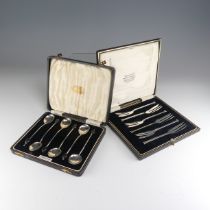 A cased set of six George V silver Cake Forks, by C W Fletcher & Son Ltd, hallmarked Sheffield,