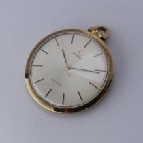 A gold plated Omega De Ville Pocket Watch, 43mm diameter, in Omega card presentation box.