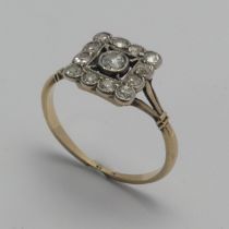 A small Art Deco diamond cluster Ring, the squared front with central diamond within a surround of