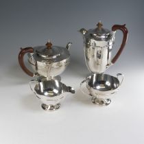 A George V silver four piece Tea Set, by Ollivant & Botsford, hallmarked London 1927 (the hot