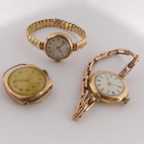 A 9ct gold lady's Wristwatch, circular white enamel dial with Roman Numerals, Swiss 15-jewels