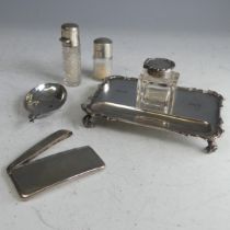 A George V silver Inkstand, by C S Harris & Sons Ltd., hallmarked London 1912, of shaped rectangular