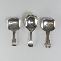 Two George IV silver Caddy Spoons, by Joseph Willmore, dated 1822 and 1825, both with squared bowls,
