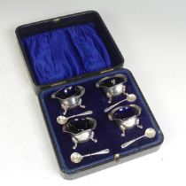 A cased set of four silver Open Salts, by Joseph Gloster Ltd., hallmarked Birmingham, 1917, with