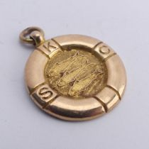 A 9ct gold Prize Fob, awarded from the Kingston Swimming Club, dated 1929, 12g.