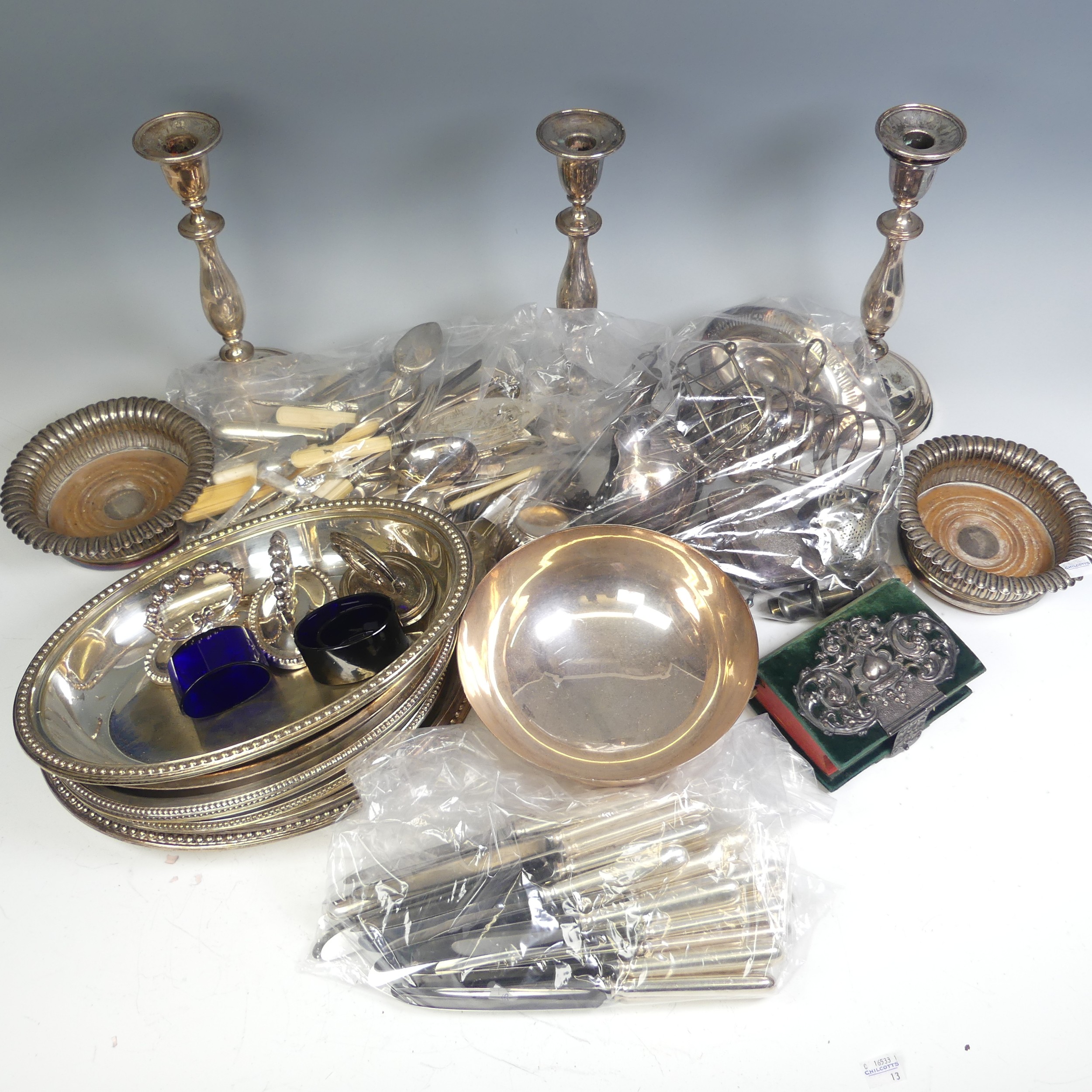 A quantity of Silver Plate, including a pair of candlesticks, entree dishes, bottle coaster, - Image 2 of 3