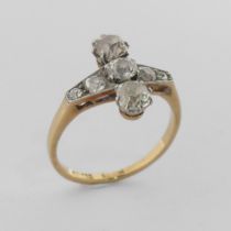 A diamond Ring, the front with a graduated row of five old cut stones, the centre stone approx. 0.