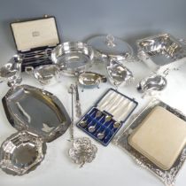 A quantity of Silver Plate, including entree dishes, a cased set of Harrod's lobster picks, sauce