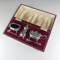 A cased Elizabeth II silver three piece Cruet Set, by Israel Freeman & Son Ltd, hallmarked London,