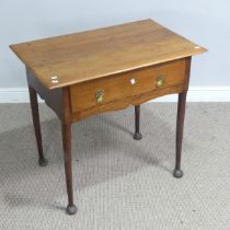 An antique oak side Table, overhanging top above single frieze drawer, raised on pad feet, W 82 cm x