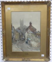 L M Watts (British, 20th century), St Ives, street scene, watercolour, signed lower right, 34.5cm