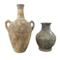 A large earthenware pottery twin-handled Vase, possibly African, H 66cm, together with another Vase,