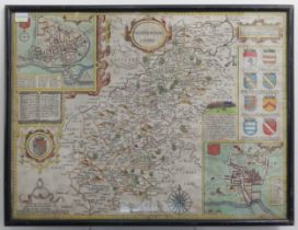 Speede (John), Northamptonshire, circa 1610, hand coloured map, inset plans of Northampton and