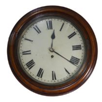 A Victorian mahogany circular wall Clock, single fusee movement, moulded mahogany and brass circular