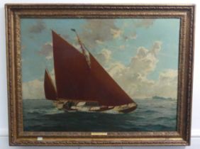 Charles Murray Padday (British, 1868-1954), Yacht in full sail at sea, oil on canvas, signed lower