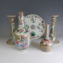 A late 19thC Chinese famille rose porcelain bottle Vase, decorated unusually with gilded scene, H