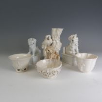 A small quantity of antiques Chinese blanc de chine porcelain Wares, to comprise a lobed Bowl with