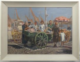 A. G. Horner (Mid-20th century), A Fish Market, oil on board, signed and dated 19** lower right,