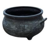 A large antique Japanese bronze Censer, of large proportions, with embossed scenes and flora, raised