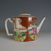 A 19thC Chinese porcelain mandarin palette Teapot, of tapering cylindrical form, with scale