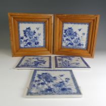 A matched set of 19thC Chinese blue and white porcelain Tiles, each one depicting a bird amongst