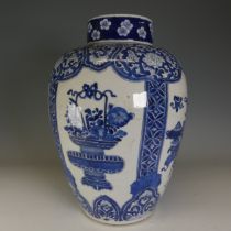 A large 18thC Chinese porcelain blue and white Ginger Jar, the body decorated with four