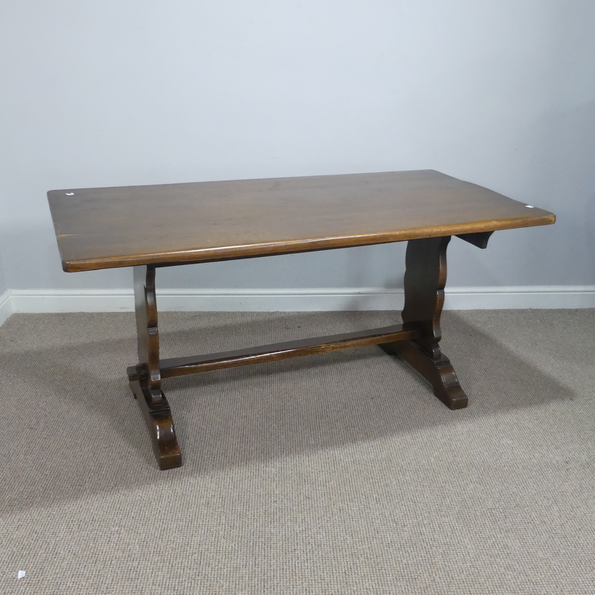 A craftsman style oak refectory dining Table, retailed by 'Shepherd & Hedger, Southampton', label - Image 2 of 2