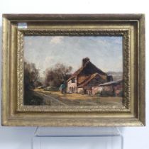 18th century School, The Roadside Inn, oil on panel, indistinctly signed, 19cm x 27cm, signed,