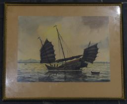 Abu Bakar Ibrahim, Chinese Junk, watercolour, signed to the bottom left, 'A. B. IBRAHIM', 27.5 cm