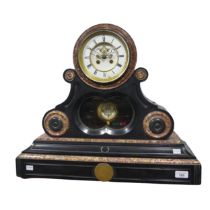 A large 19th century Henry Marc slate and marble mantel Clock, 14.5 cm white dial with Roman