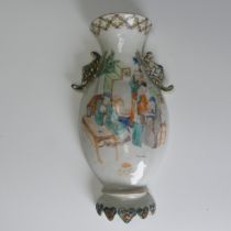 A 19thC Chinese famille verte porcelain Wall Vase, of baluster form, decorated in enamels