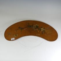 An antique possibly late 19th century painted oak kidney Tray, decorated with a floral branch with