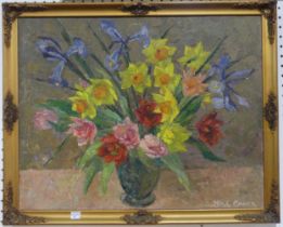 Nora Gower (British 20thC), Still life of Spring Flowers in a Vase, oil on canvas, 47.5cm x 60cm,