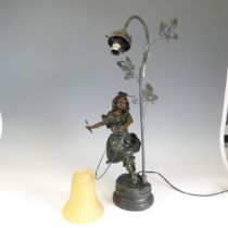 A reproduction bronzed resin Lamp, with damages see images, H 60 cm.