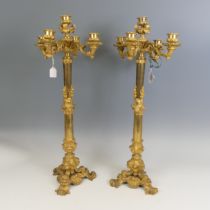 A pair of late 19th century French ormolu Candelabra, circa 1860, with five light branches, lobed